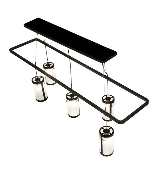 Meyda Lighting Putrelo 78" 5-Light Old Wrought Iron Oblong Chandelier With Contrail Mist Idalight Shade