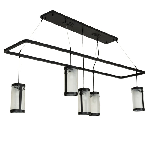 Meyda Lighting Putrelo 78" 5-Light Old Wrought Iron Oblong Chandelier With Contrail Mist Idalight Shade