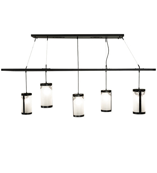 Meyda Lighting Putrelo 78" 5-Light Old Wrought Iron Oblong Chandelier With Contrail Mist Idalight Shade