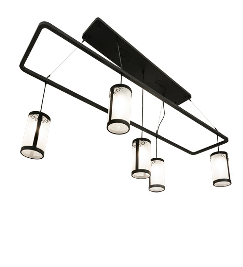 Meyda Lighting Putrelo 78" 5-Light Old Wrought Iron Oblong Chandelier With Contrail Mist Idalight Shade
