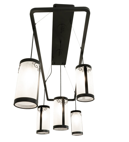 Meyda Lighting Putrelo 78" 5-Light Old Wrought Iron Oblong Chandelier With Contrail Mist Idalight Shade