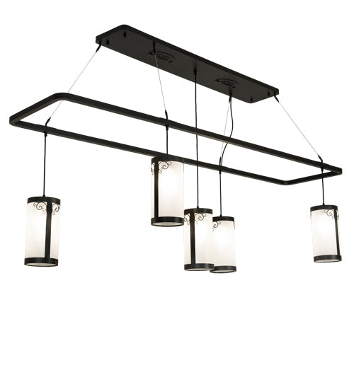 Meyda Lighting Putrelo 78" 5-Light Old Wrought Iron Oblong Chandelier With Contrail Mist Idalight Shade