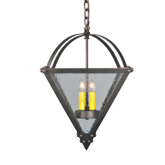 Meyda Lighting Pyramid 20" 4-Light Mahogany Bronze Inverted Pendant Light With Clear Seeded Shade Glass
