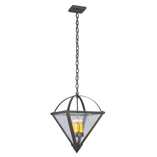 Meyda Lighting Pyramid 20" 4-Light Mahogany Bronze Inverted Pendant Light With Clear Seeded Shade Glass