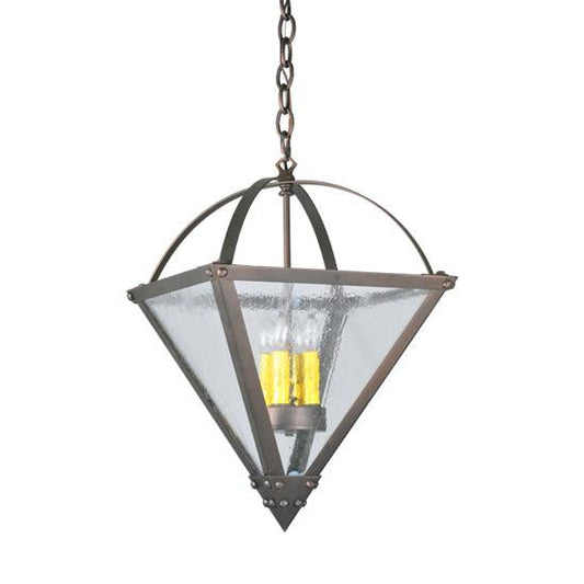 Meyda Lighting Pyramid 20" 4-Light Mahogany Bronze Inverted Pendant Light With Clear Seeded Shade Glass