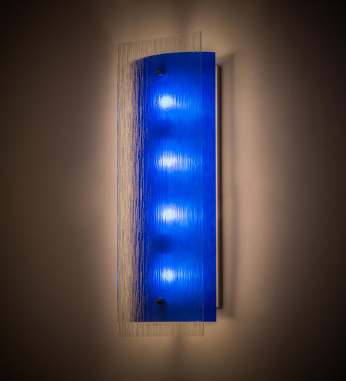 Meyda Lighting Quadrato 10" 4-Light Nickel Mist Wall Sconce With Blue & Clear Mist Shade Glass