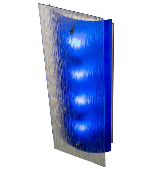 Meyda Lighting Quadrato 10" 4-Light Nickel Mist Wall Sconce With Blue & Clear Mist Shade Glass