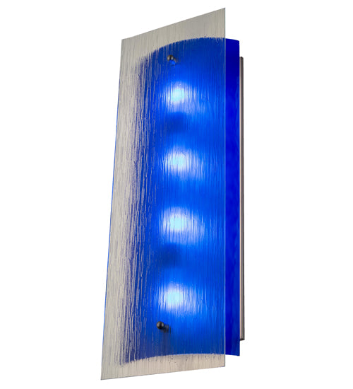 Meyda Lighting Quadrato 10" 4-Light Nickel Mist Wall Sconce With Blue & Clear Mist Shade Glass
