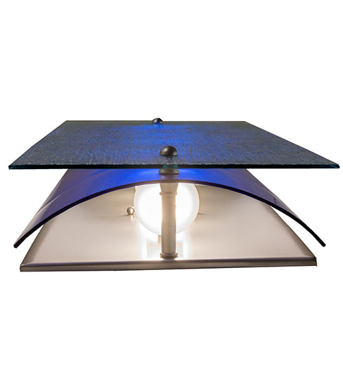 Meyda Lighting Quadrato 10" 4-Light Nickel Mist Wall Sconce With Blue & Clear Mist Shade Glass