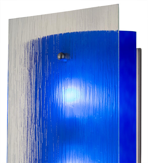 Meyda Lighting Quadrato 10" 4-Light Nickel Mist Wall Sconce With Blue & Clear Mist Shade Glass