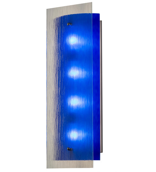 Meyda Lighting Quadrato 10" 4-Light Nickel Mist Wall Sconce With Blue & Clear Mist Shade Glass