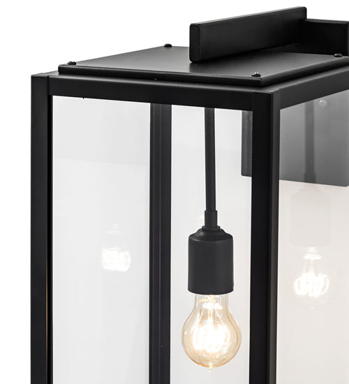 Meyda Lighting Quadrato 10" Flat Black Wall Sconce With Clear Shade Glass