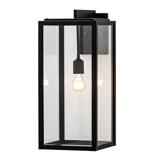 Meyda Lighting Quadrato 10" Flat Black Wall Sconce With Clear Shade Glass