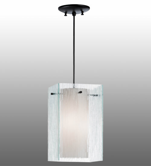 Meyda Lighting Quadrato 10" Textured Black Mist Pendant Light With Mist and White Shade Glass