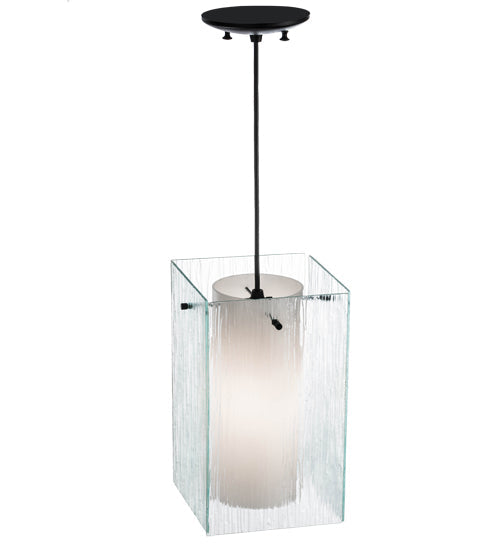 Meyda Lighting Quadrato 10" Textured Black Mist Pendant Light With Mist and White Shade Glass