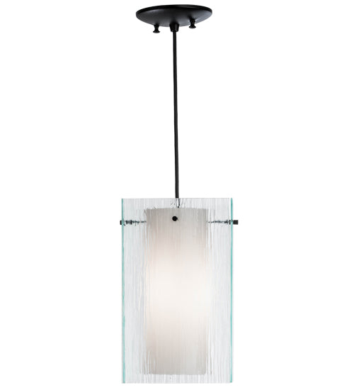 Meyda Lighting Quadrato 10" Textured Black Mist Pendant Light With Mist and White Shade Glass