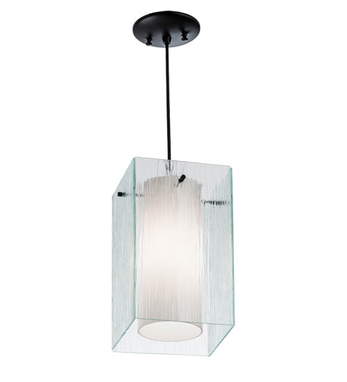 Meyda Lighting Quadrato 10" Textured Black Mist Pendant Light With Mist and White Shade Glass