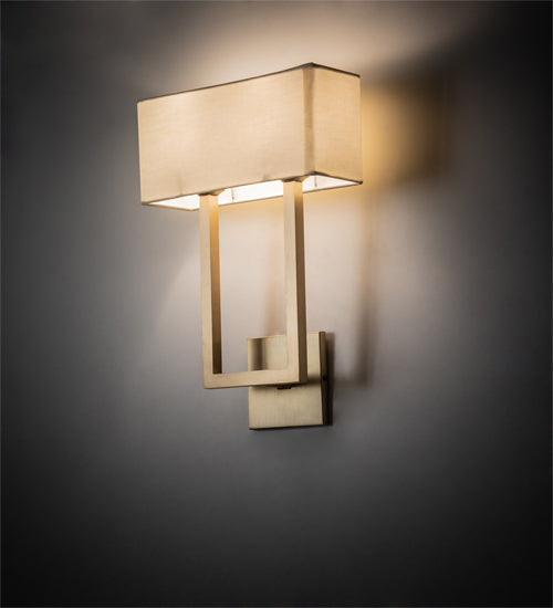 Meyda Lighting Quadrato 12" 2-Light Brushed Brass Langedon Wall Sconce With White Eggshell Textrene Shade