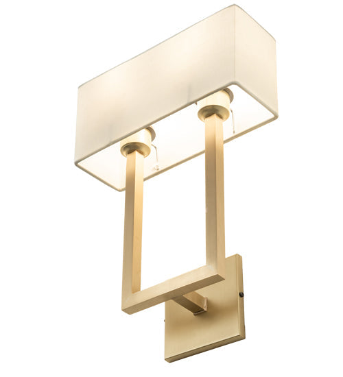 Meyda Lighting Quadrato 12" 2-Light Brushed Brass Langedon Wall Sconce With White Eggshell Textrene Shade
