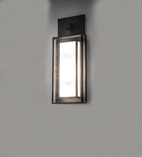 Meyda Lighting Quadrato 13" 4-Light Phosphate & Solar Black Wall Sconce With Clear Seeded & Statuario Idalight Shade