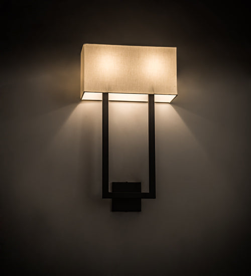 Meyda Lighting Quadrato 16" 2-Light Oil Rubbed Bronze Langedon Wall Sconce With Eggshell Hardbacked Textrene Shade