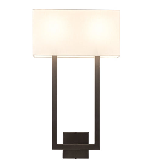 Meyda Lighting Quadrato 16" 2-Light Oil Rubbed Bronze Langedon Wall Sconce With Eggshell Hardbacked Textrene Shade