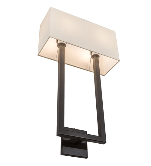 Meyda Lighting Quadrato 16" 2-Light Oil Rubbed Bronze Langedon Wall Sconce With Eggshell Hardbacked Textrene Shade