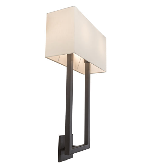 Meyda Lighting Quadrato 16" 2-Light Oil Rubbed Bronze Langedon Wall Sconce With Eggshell Hardbacked Textrene Shade