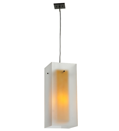 Meyda Lighting Quadrato 17" Timeless Bronze Shadow Box Pendant Light With Contrail Mist Idalight and Tawnyrock Idalight Shade Glass