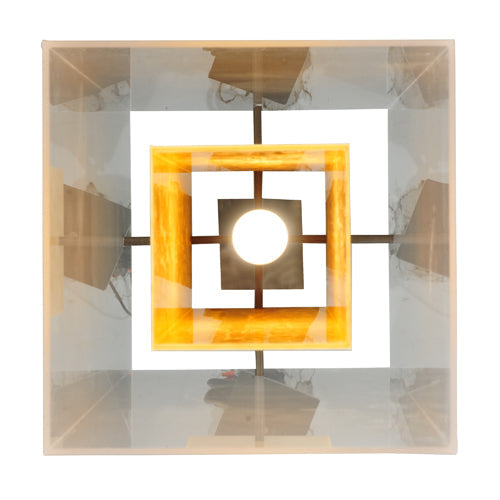 Meyda Lighting Quadrato 17" Timeless Bronze Shadow Box Pendant Light With Contrail Mist Idalight and Tawnyrock Idalight Shade Glass