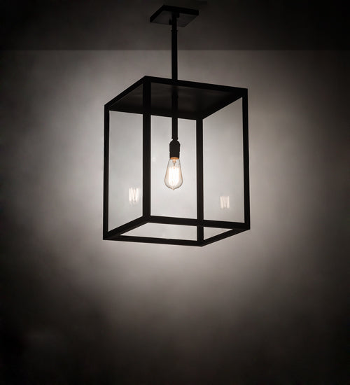 Meyda Lighting Quadrato 20" Textured Black Pendant Light With Clear Shade Glass