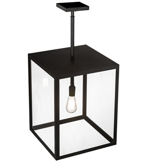Meyda Lighting Quadrato 20" Textured Black Pendant Light With Clear Shade Glass