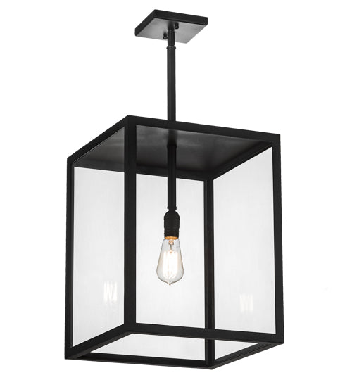Meyda Lighting Quadrato 20" Textured Black Pendant Light With Clear Shade Glass