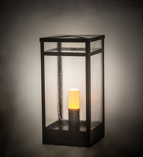 Meyda Lighting Quadrato 21" Oil Rubbed Bronze Outdoor Pier Mount Light With Clear Seeded Shade Glass