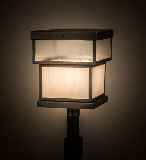Meyda Lighting Quadrato 23" Pewter Outdoor Stack Post Mount Light With Clear Rainstone & Whitestone Idalight Shade Glass
