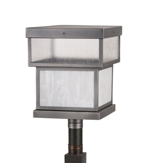 Meyda Lighting Quadrato 23" Pewter Outdoor Stack Post Mount Light With Clear Rainstone & Whitestone Idalight Shade Glass
