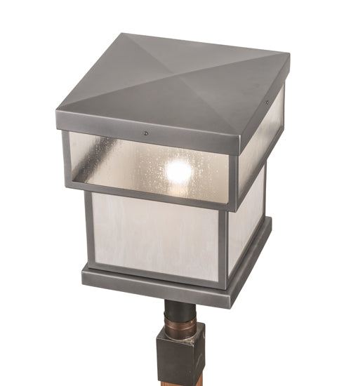 Meyda Lighting Quadrato 23" Pewter Outdoor Stack Post Mount Light With Clear Rainstone & Whitestone Idalight Shade Glass