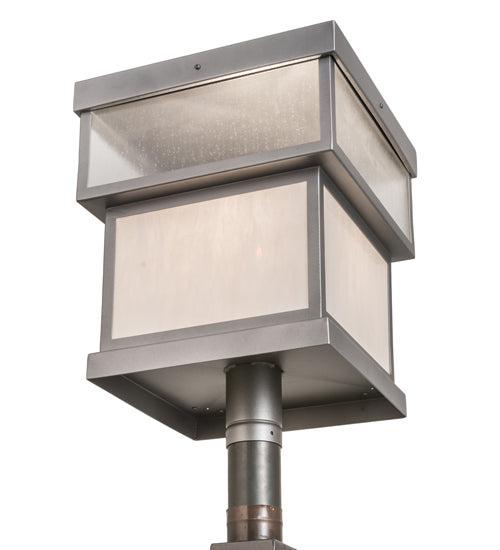 Meyda Lighting Quadrato 23" Pewter Outdoor Stack Post Mount Light With Clear Rainstone & Whitestone Idalight Shade Glass