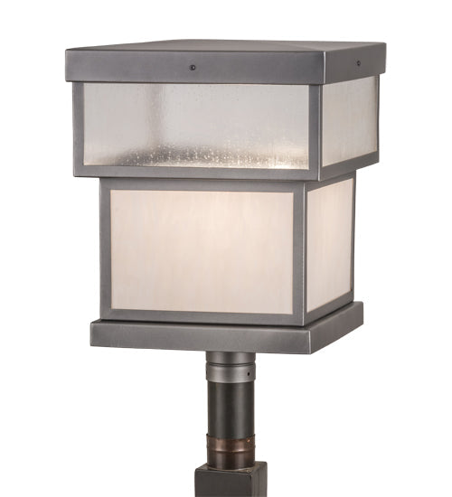 Meyda Lighting Quadrato 23" Pewter Outdoor Stack Post Mount Light With Clear Rainstone & Whitestone Idalight Shade Glass