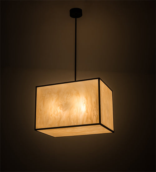 Meyda Lighting Quadrato 24" 4-Light Chestnut Kessler Pendant Light With Beige Sahara Taupe Idalight Shade Glass