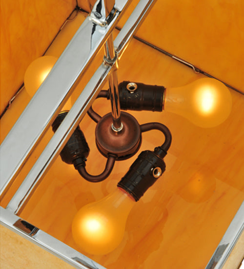 Meyda Lighting Quadrato 31" 3-Light Chrome Lange Pendant Light With Amber and Clear Seed Shade Glass