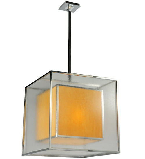 Meyda Lighting Quadrato 31" 3-Light Chrome Lange Pendant Light With Amber and Clear Seed Shade Glass