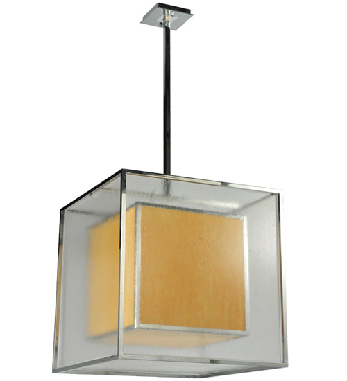 Meyda Lighting Quadrato 31" 3-Light Chrome Lange Pendant Light With Amber and Clear Seed Shade Glass