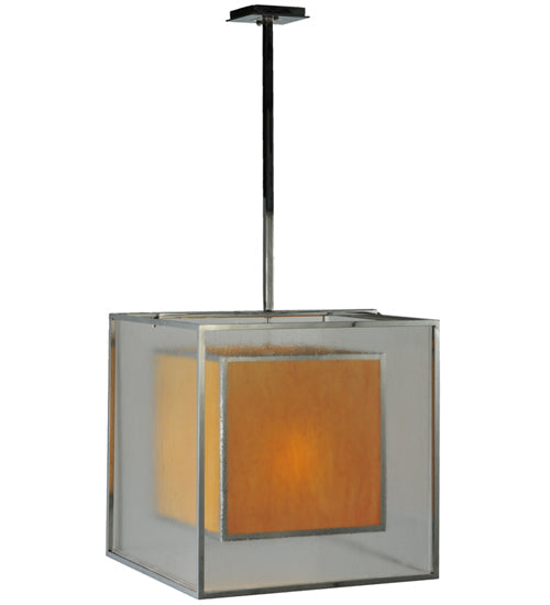 Meyda Lighting Quadrato 31" 3-Light Chrome Lange Pendant Light With Amber and Clear Seed Shade Glass