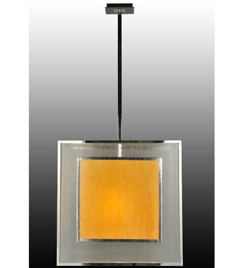 Meyda Lighting Quadrato 31" 3-Light Chrome Lange Pendant Light With Amber and Clear Seed Shade Glass