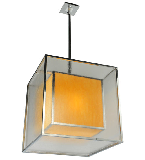 Meyda Lighting Quadrato 31" 3-Light Chrome Lange Pendant Light With Amber and Clear Seed Shade Glass