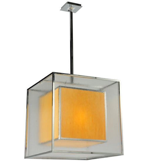 Meyda Lighting Quadrato 31" 3-Light Chrome Lange Pendant Light With Amber and Clear Seed Shade Glass