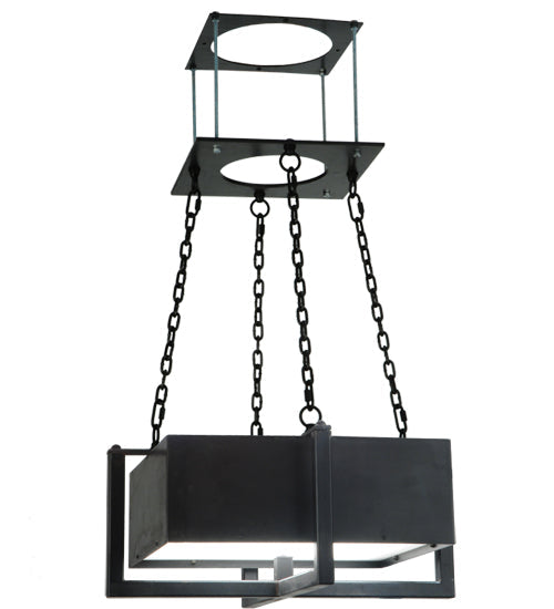 Meyda Lighting Quadrato 31" Natural Steel Brew Pendant Light With Frosted Clear Shade Glass