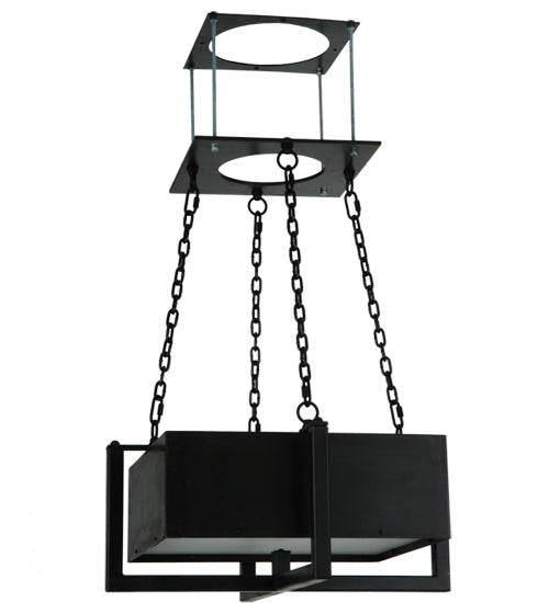 Meyda Lighting Quadrato 31" Natural Steel Brew Pendant Light With Frosted Clear Shade Glass