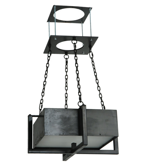 Meyda Lighting Quadrato 31" Natural Steel Brew Pendant Light With Frosted Clear Shade Glass